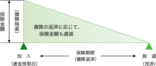 加入してから脱退（完済）までの保険金額の逓減の様子